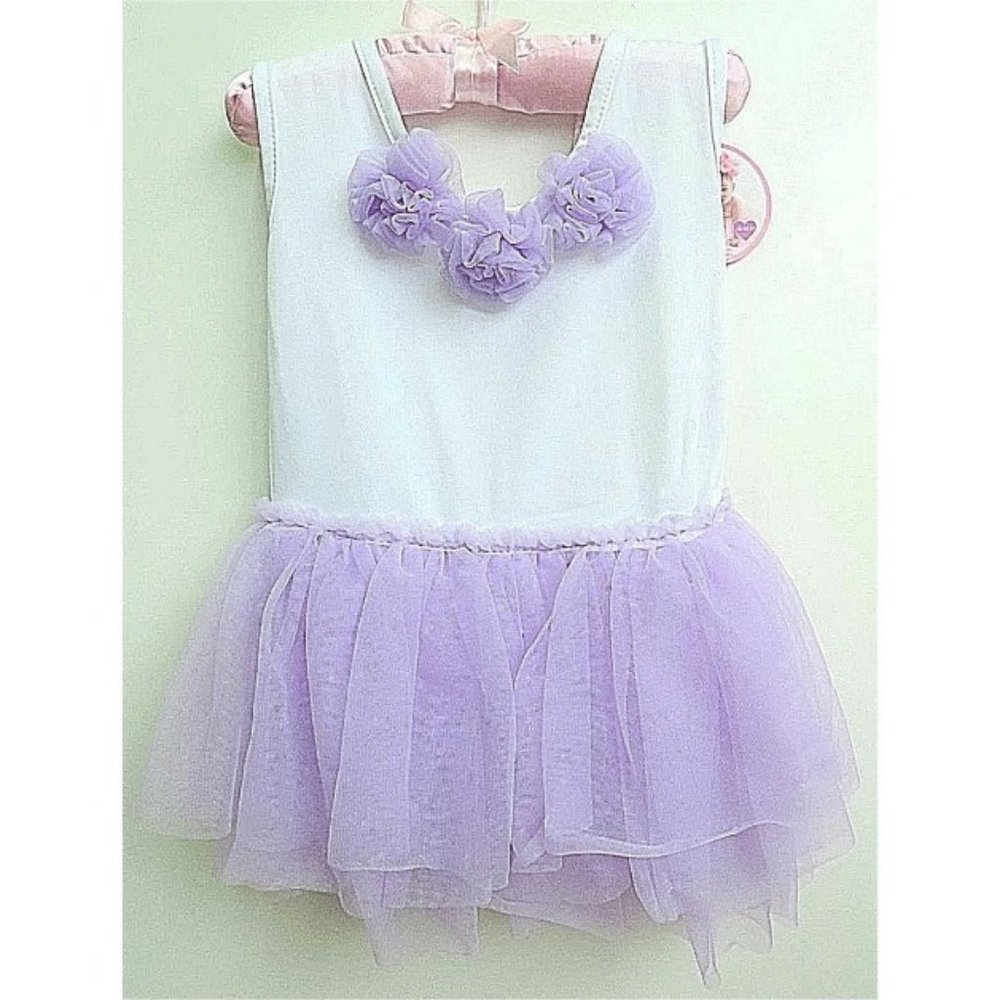 Princess Expressions Toddler Tutu BodySuit Dress, White & Purple Lace 18-24 M